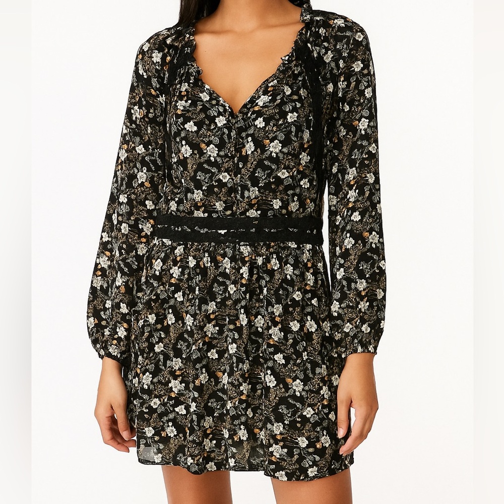 GiGgio Dress Womens Medium Floral Print Boho V-Neck Puffy Long Sleeve Western